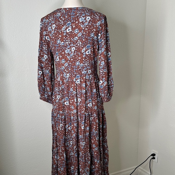 Madewell Rust Floral V-Neck Maxi Dress with Blue Flowers - Picture 7 of 11